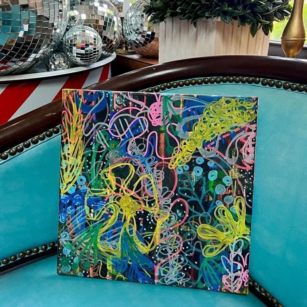 Custom Hand Painted Abstract Squiggle Contrast Shapes Canvas Painting